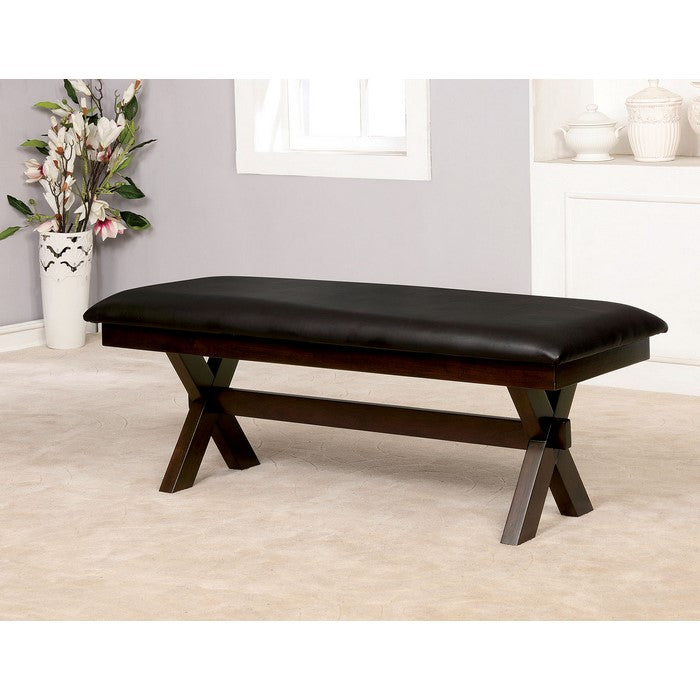 Leatherette Upholstered Wooden Bench, Dark Brown