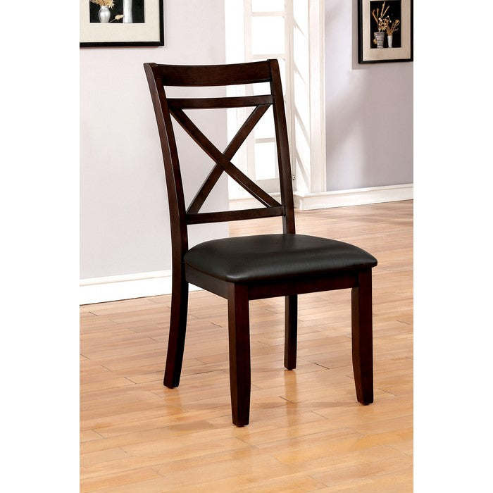 Leatherette Upholstered Solid Wood Side Chair, Pack of Two, Dark Cherry Brown and Black
