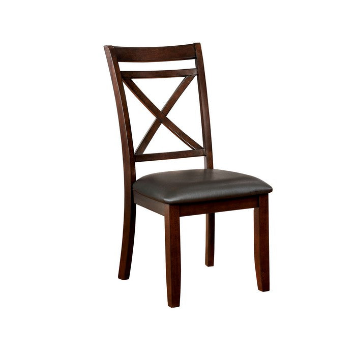 Leatherette Upholstered Solid Wood Side Chair, Pack of Two, Dark Cherry Brown and Black