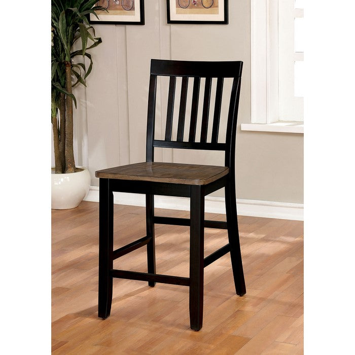 Dual Tone Solid Wood Counter Height Chair, Pack of Two, Black and Brown