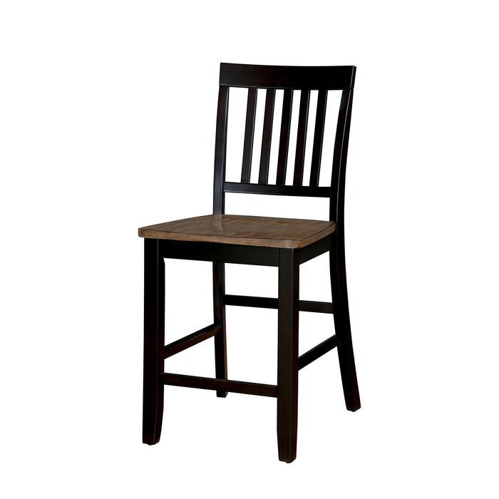 Dual Tone Solid Wood Counter Height Chair, Pack of Two, Black and Brown