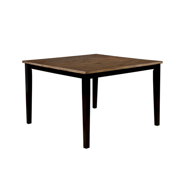 Dual Tone Solid Wood Counter Height Table with Tapered Legs, Brown and Black