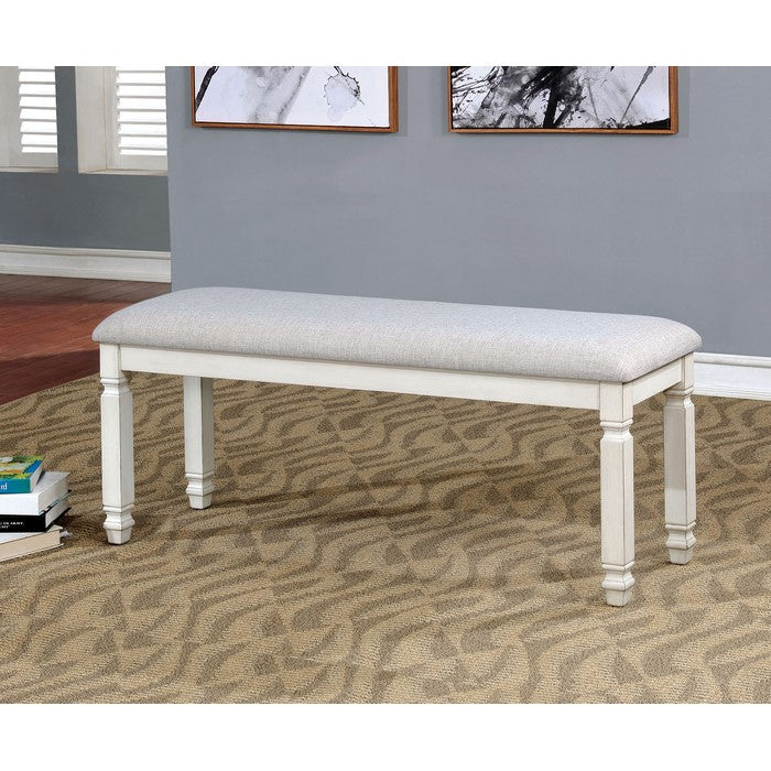 Fabric Upholstered Wooden Bench, White