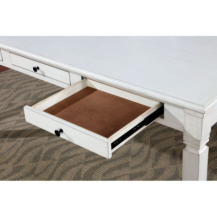 Solid Wood Dining Table With Storage Drawers, White