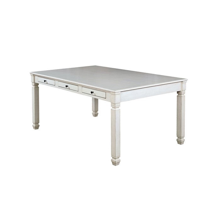 Solid Wood Dining Table With Storage Drawers, White
