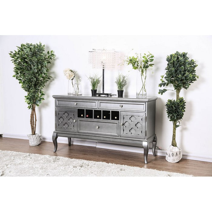 Spacious Wooden Server with Cabriole Legs, Dark Gray