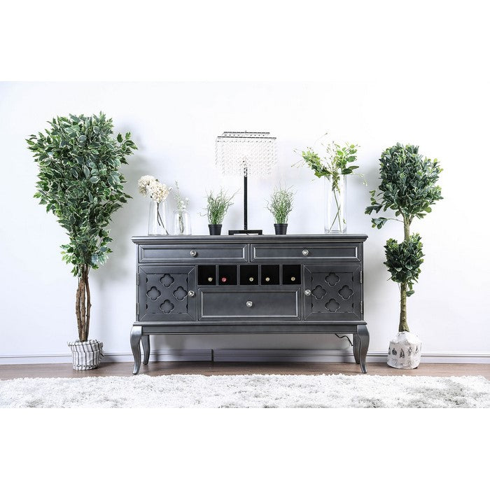 Spacious Wooden Server with Cabriole Legs, Dark Gray