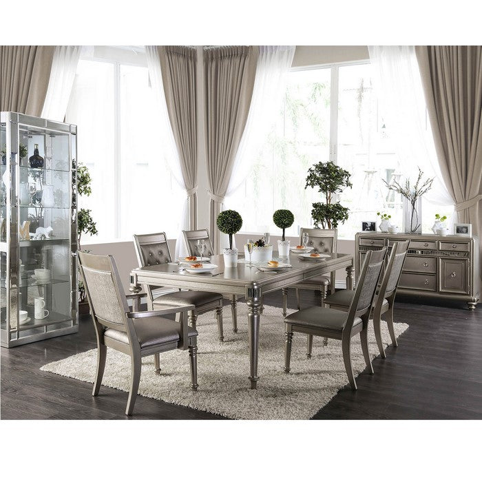 Solid Wood Rectangular Dining Table with Turned Legs, Silver