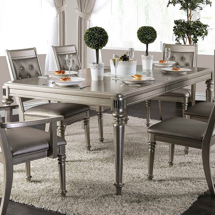 Solid Wood Rectangular Dining Table with Turned Legs, Silver