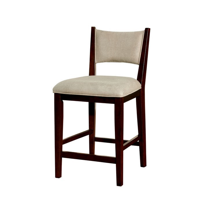 Fabric Upholstered Solid Wood Counter Height Chair, Pack of Two, Cherry Brown and Gray