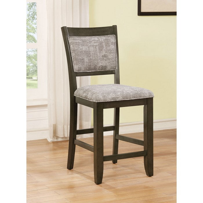 Fabric Upholstered Solid Wood Counter Height Chair with Footrest, Pack of Two, Brown and Gray