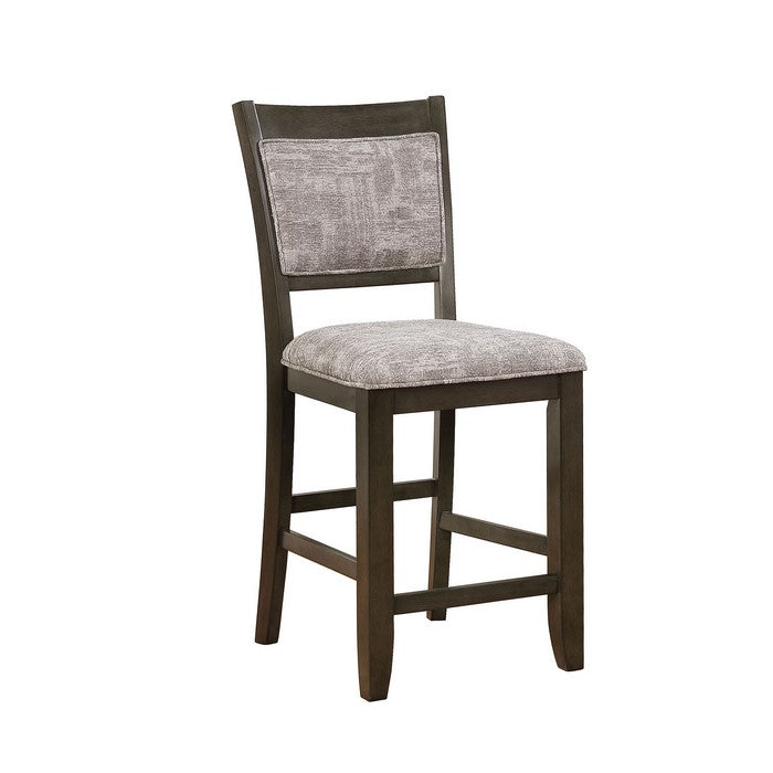 Fabric Upholstered Solid Wood Counter Height Chair with Footrest, Pack of Two, Brown and Gray