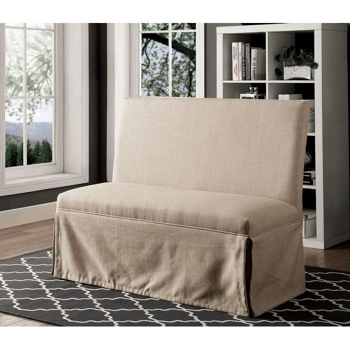 Fabric Upholstered Solid Wood Love Seat Bench with Skirted Panel, Beige