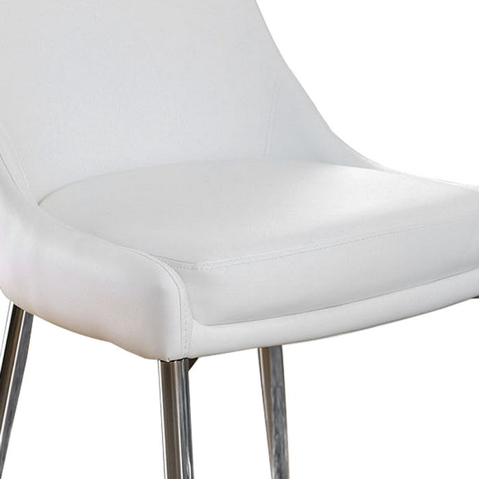 Leatherette Upholstered Metal Side Chair with Tapered Legs, Pack of Two, White and Silver