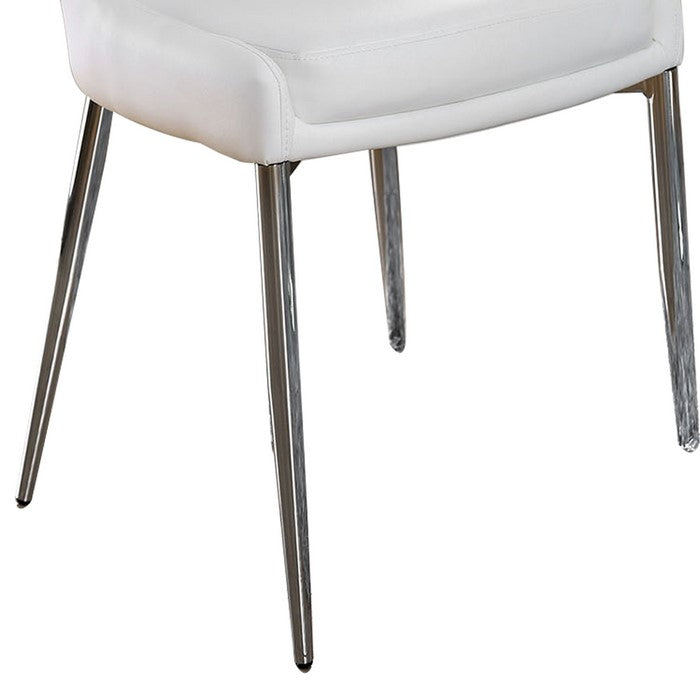 Leatherette Upholstered Metal Side Chair with Tapered Legs, Pack of Two, White and Silver