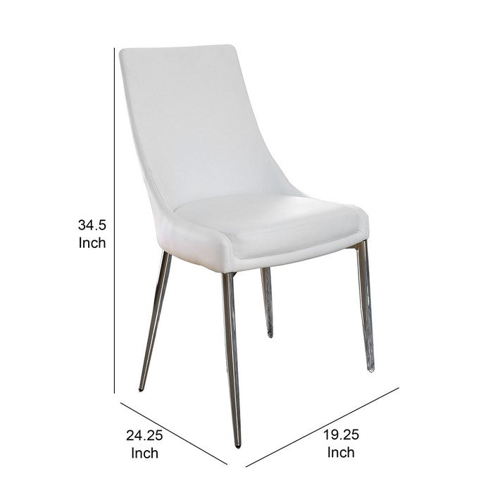 Leatherette Upholstered Metal Side Chair with Tapered Legs, Pack of Two, White and Silver