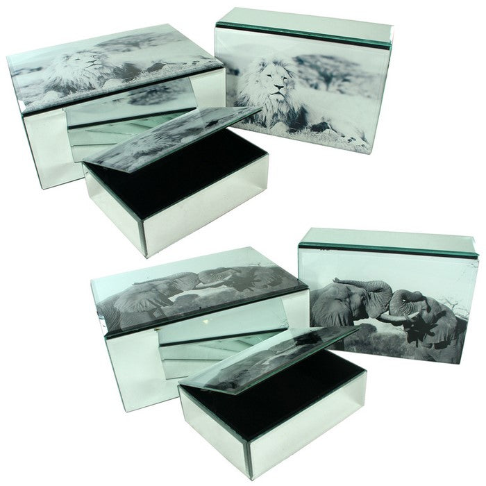 Three PieceDecorative Printed Glass Box, Assortment Of Two, Gray And White
