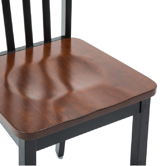 Wooden Seat Dining Chair with Slatted Backrest, Set of 2, Brown and Black