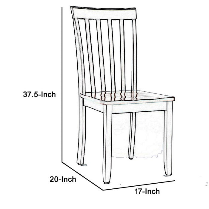 Wooden Seat Dining Chair with Slatted Backrest, Set of 2, Brown and Black