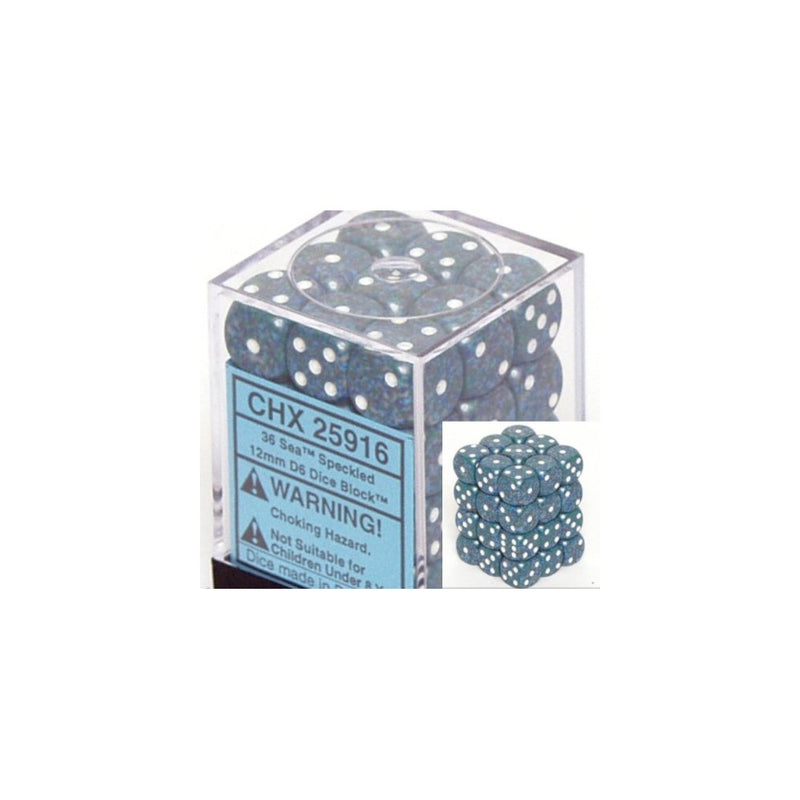 Chessex Dice d6 Sets: Sea Specked - 12mm Six Sided Die (36) Block of Dice