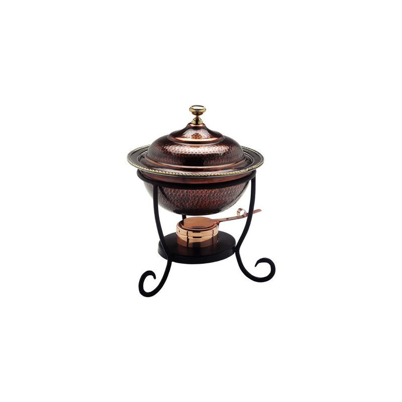 Old Dutch 12" x 15" Round Antique Copper Chafing Dish, 3 Qt