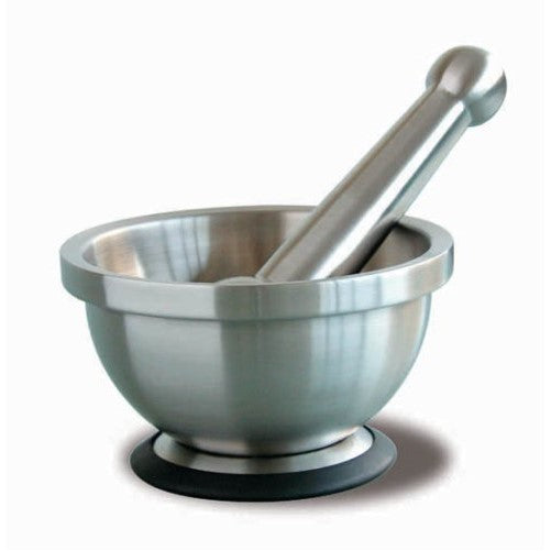 Mortar and Pestle Set - Stainless Steel Herb and Spice Grinder Has A Rubber Base To Prevent Slipping - Each To Clean And Dishwasher Safe - By Mastrad