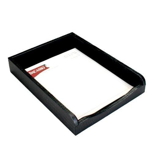 Dacasso Black Crocodile Embossed Leather Letter Tray