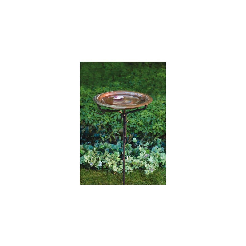 Ancient Graffiti Solid Copper Birdbath with Iron Twig Stake