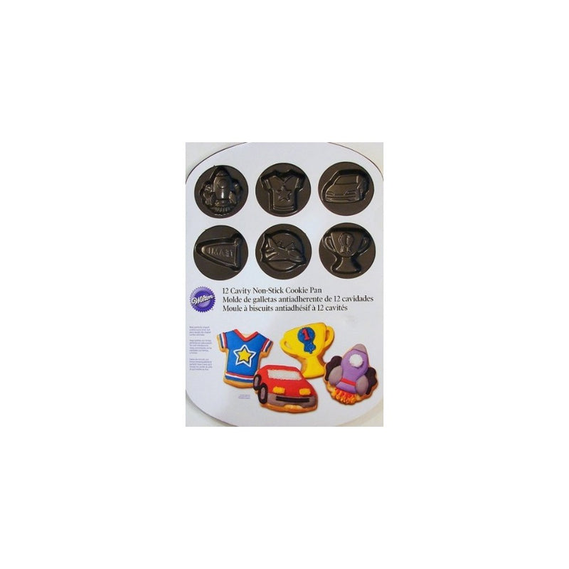 Wilton 12 Cavity Non-stick Cookie Pan Boy's Theme -T S-shirt-trophy, Rocket-race Car-