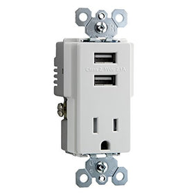 Combo Wall USB Charger Tamper Resistant Receptacle Outlet 2 Built-in USB Ports White
