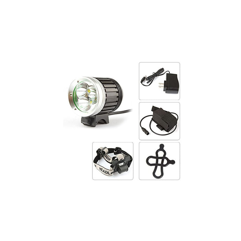SecurityIng 4 Modes 1800Lm Waterproof Headlight 3 X CREE XM-L T6 LED Headlamp and Bicycle Light  8.4V 4400mAh Battery Pack  Charger for Outdoor Hiking, Riding, Camping, Cycling