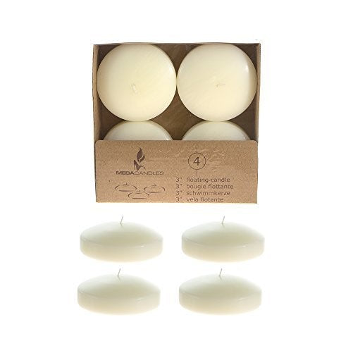 Mega Candles - Unscented 3" Floating Disc Candles - Ivory, Set of 4