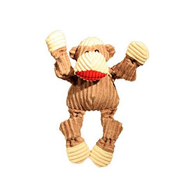 HuggleHounds Plush Corduroy Durable Knottie Sock Monkey, Dog Toy, Small