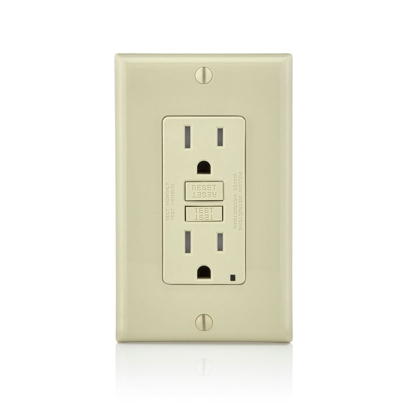 Leviton GFTR1-I SmarTest Self-Test SmartlockPro Slim GFCI Tamper-Resistant Receptacle with LED Indicator, 15-Amp, Ivory
