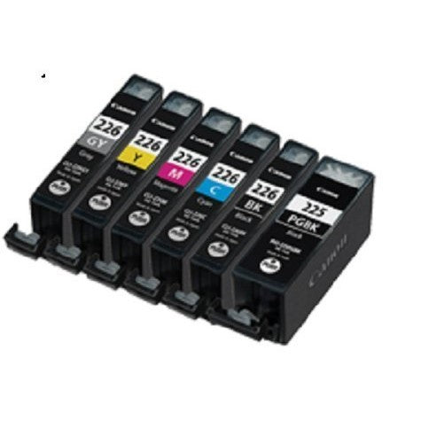 Pack of 6 Canon PGI-225BK, CLI-226BK, CLI-226C, CLI-226M, CLI-226Y, CLI-226GY compatible ink cartridges with chips for Canon Pixma MG6120, MG6220, MG8120, MG8120B. MG8220