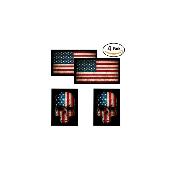 American Flag & Skull Flag HardHat & Helmet Stickers: 4 Decal Value Pack. Great for Motorcycle Biker Helmet, Construction Toolbox, Hard hat, Mechanic Shop & More. Great Gift for Any Patriot. USA Made