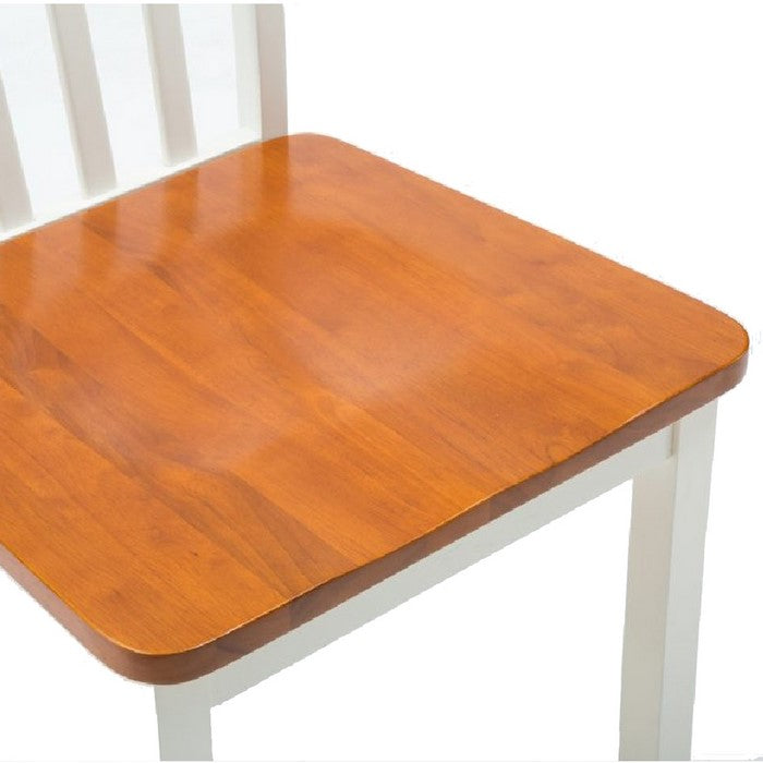 Wooden Seat Dining Chair with Slatted Backrest, Set of 2, Brown and White