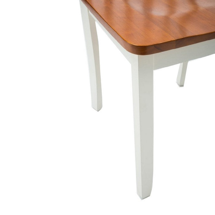 Wooden Seat Dining Chair with Slatted Backrest, Set of 2, Brown and White