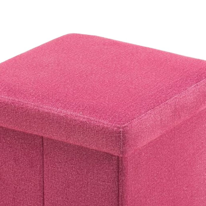 Fabric Upholstered Wooden Frame Foldable Storage Ottoman, Pink