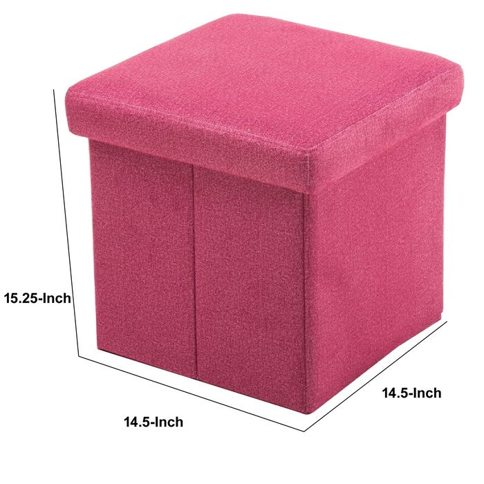 Fabric Upholstered Wooden Frame Foldable Storage Ottoman, Pink