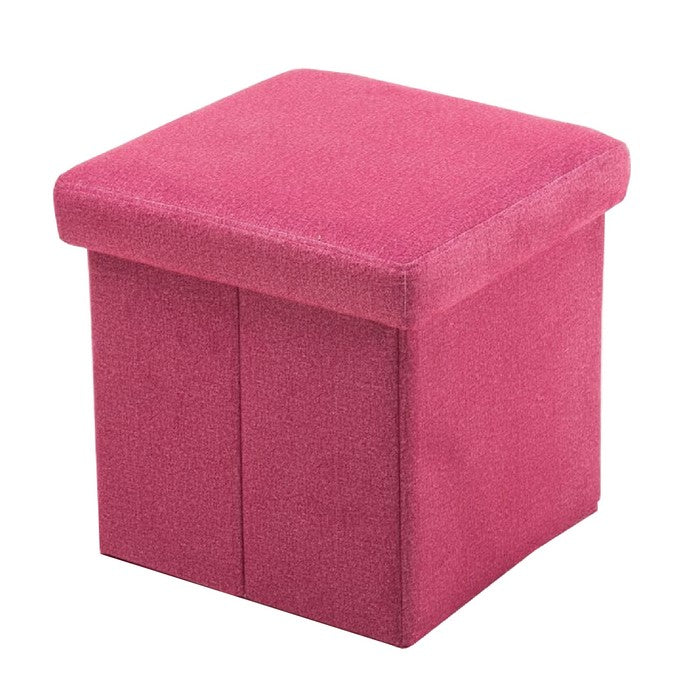 Fabric Upholstered Wooden Frame Foldable Storage Ottoman, Pink