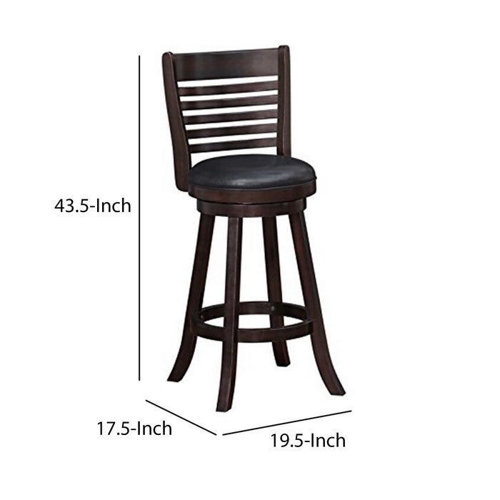 Swivel Barstool with Leatherette Seating, Set of 2, Brown and Black