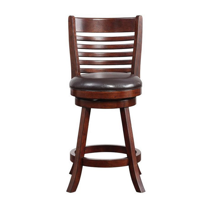 Leatherette Swivel Counter Stool with Ladder Back, Set of 2, Brown