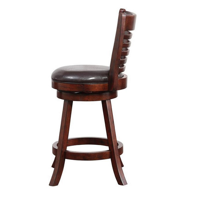 Leatherette Swivel Counter Stool with Ladder Back, Set of 2, Brown