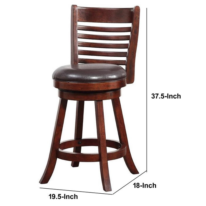 Leatherette Swivel Counter Stool with Ladder Back, Set of 2, Brown