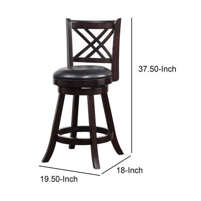 Double X Backrest Leatherette Swivel Counter Stool, Set of 2, Black and Brown
