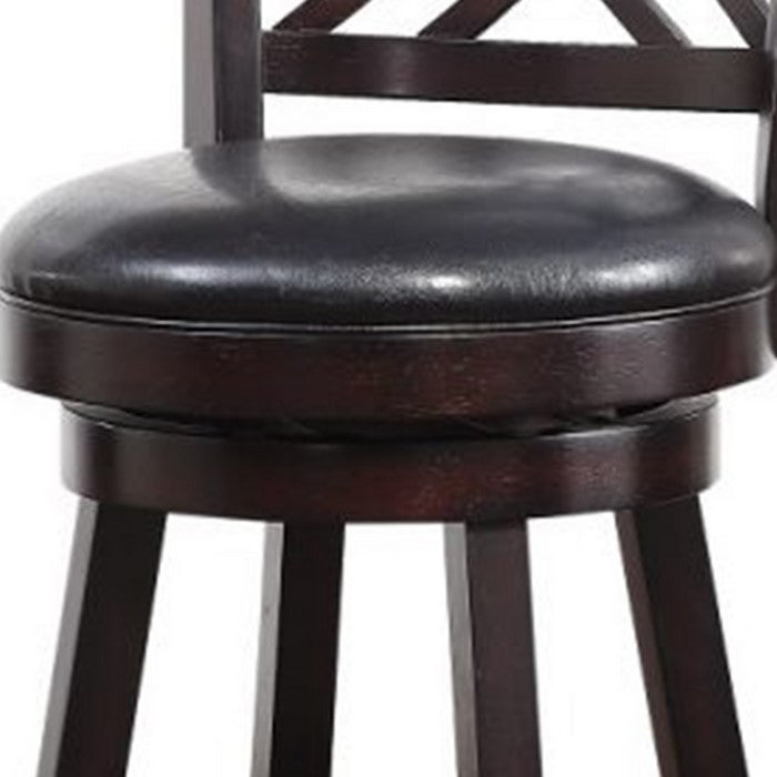 Double X Backrest Leatherette Swivel Barstool, Set of 2, Black and Brown