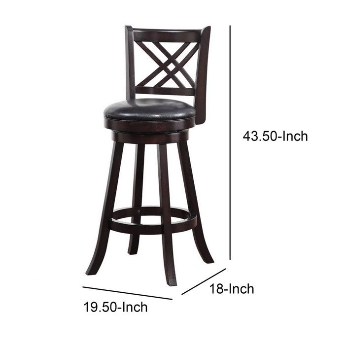 Double X Backrest Leatherette Swivel Barstool, Set of 2, Black and Brown