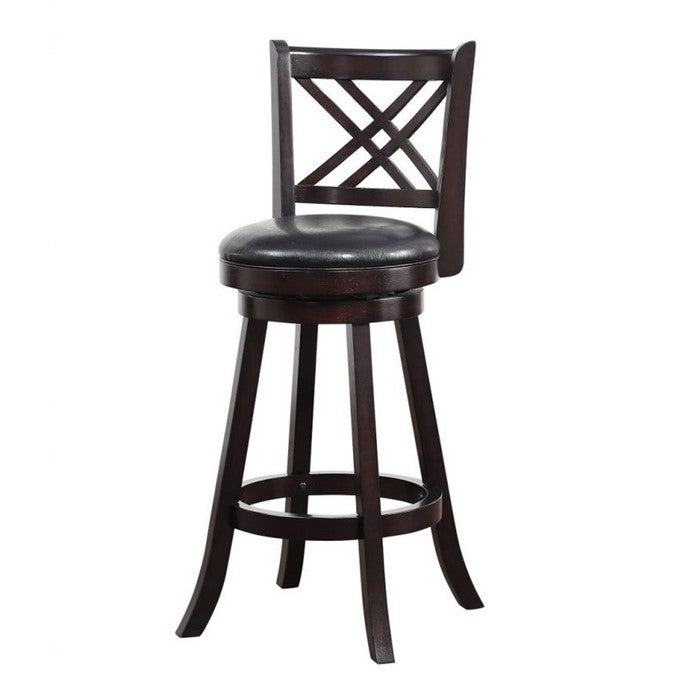 Double X Backrest Leatherette Swivel Barstool, Set of 2, Black and Brown