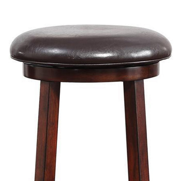 29 Inch Leatherette Round Seat Barstool with Flared Legs, Set of 2, Brown